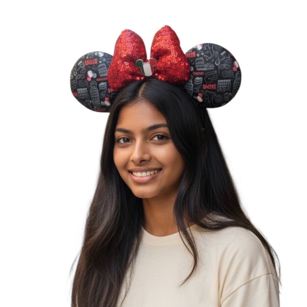 Disney EPCOT Italy Pavilion Minnie Mouse Ear Headband Red Sequin‎ Italia NWT